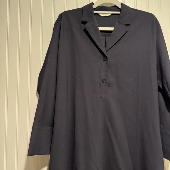 Everlane Navy Blue The Artist Smock Shirt Dress Wool Blend Size Medium - Picture 3 of 8